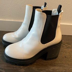 White chunky heel boots